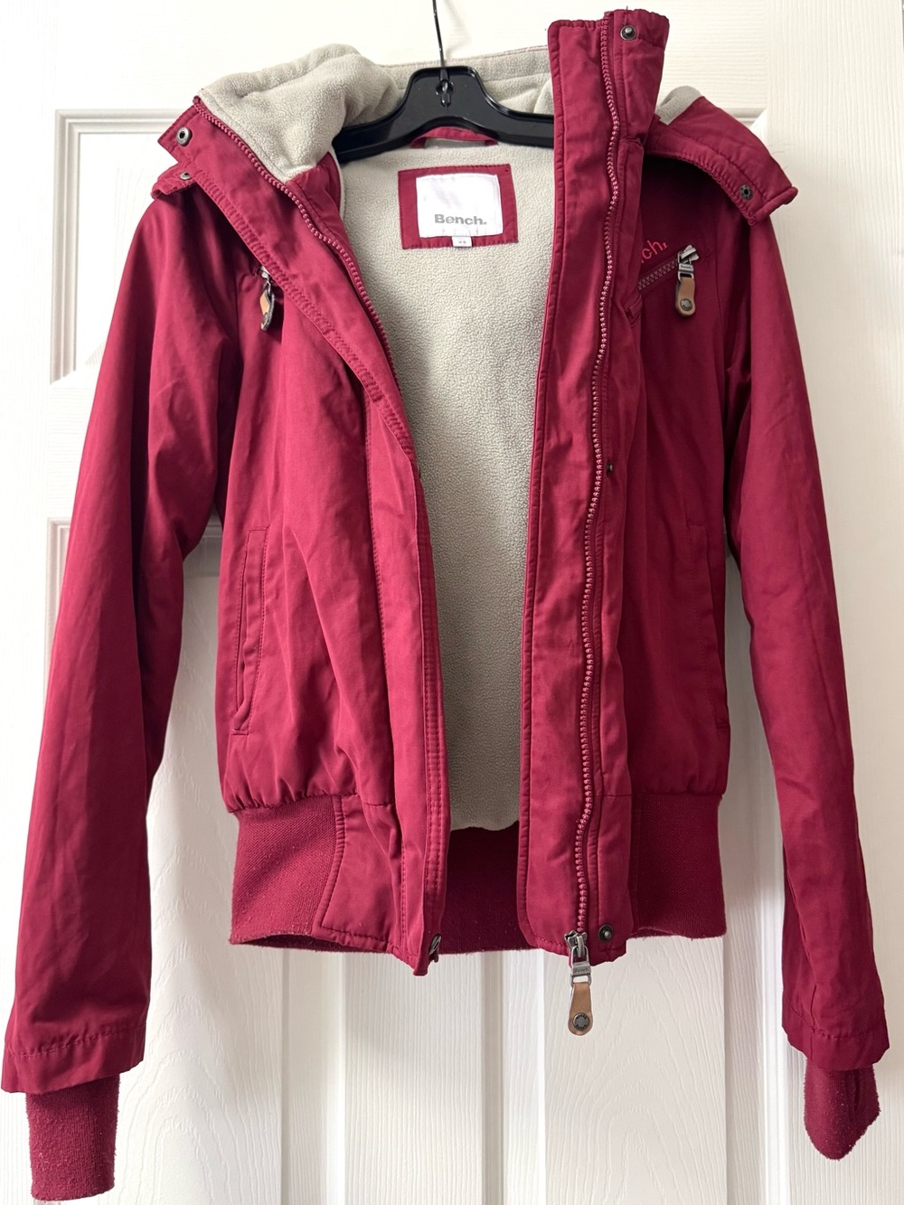 Bench Burgundy Hooded Bomber Jacket with Fleece Lining
